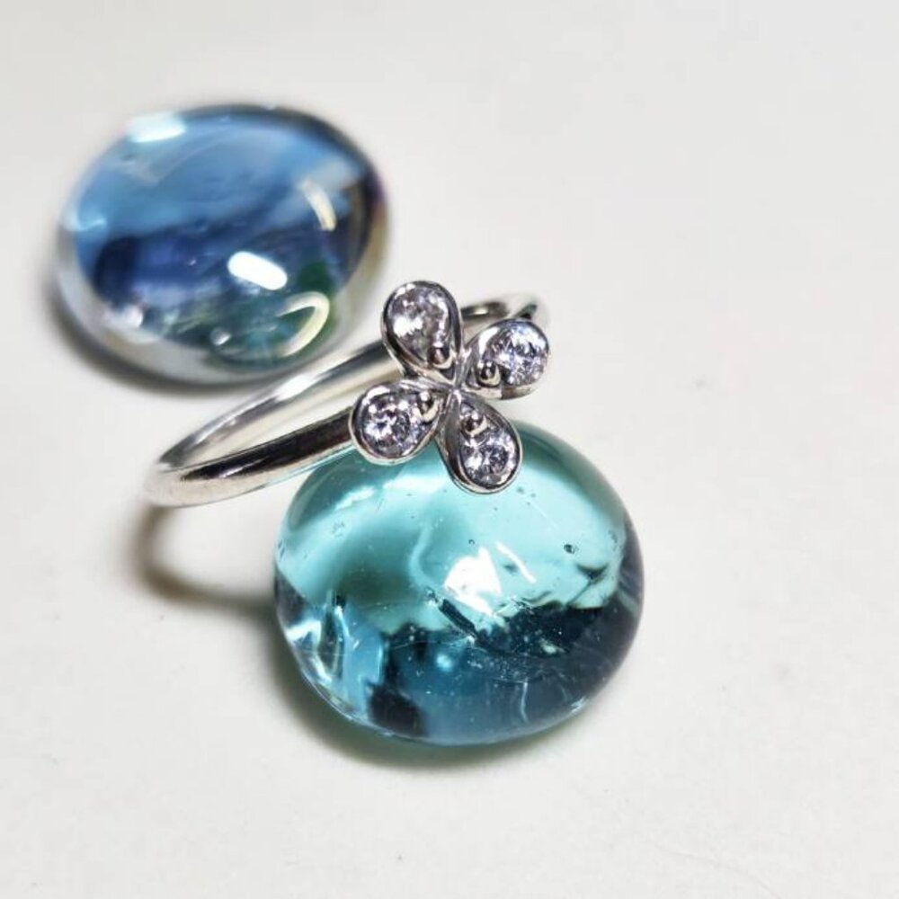 Authentic Pandora Four Petal Clover Flower Ring With CZs Stackable Silver Ring